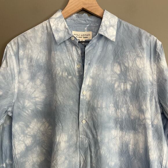 NWT NILI LOTAN Ambrose Tunic Top Blue White Size XS Crinkled Light Blue Tie‎ Dye - Picture 7 of 16